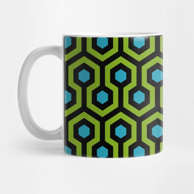 Geometric Pattern: Looped Hexagons: Green/Blue by Red Wolf